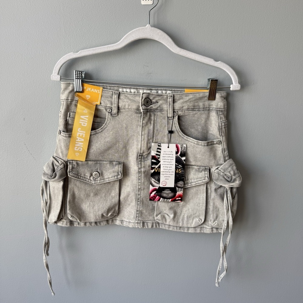 NWT VIP Jeans Gray Denim Cargo Mini Skirt Y2K Utility Pockets Size M